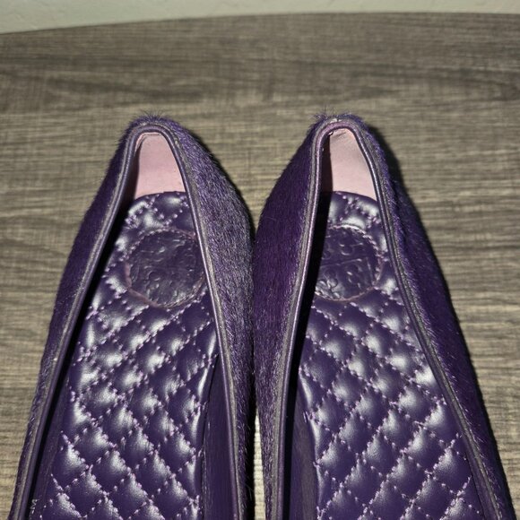 Tory Burch Jessa Purple Calf Hair Flats Slip-On Loafers Size 8.5 Gold Hardware - Picture 7 of 12